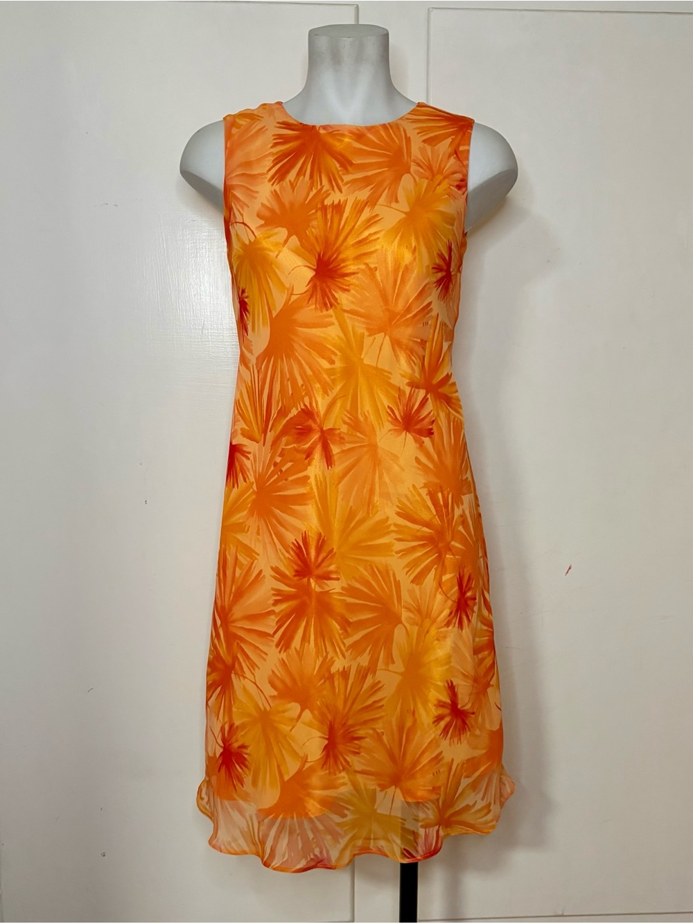 Vintage 90s Jessica Howard Orange Floral Sleeveless Mini Shift Sun Dress